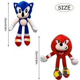 Peluche Sonic 2 Pièces Sonic Jouet Sonic Peluche Sonic en Peluche Poupée en Peluche Sonic Bleu Rouge Peluche Cadeau pour Enfa