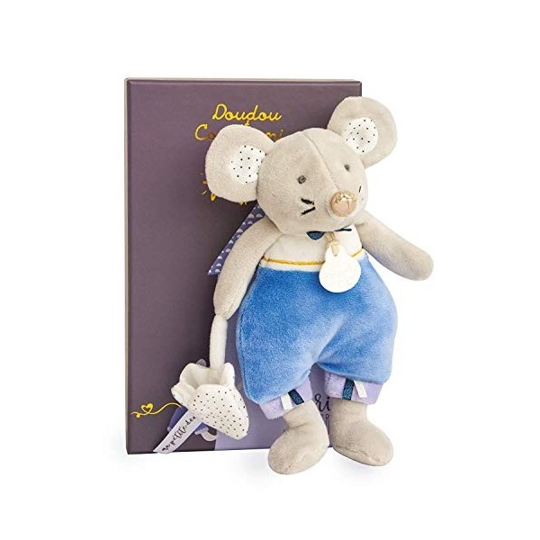 Doudou et Compagnie - Peluche Range-Pyjama Enfant - Souris - 19 cm - Gris - Emile en Pyjama - La Petite Souris Va Passer - DC