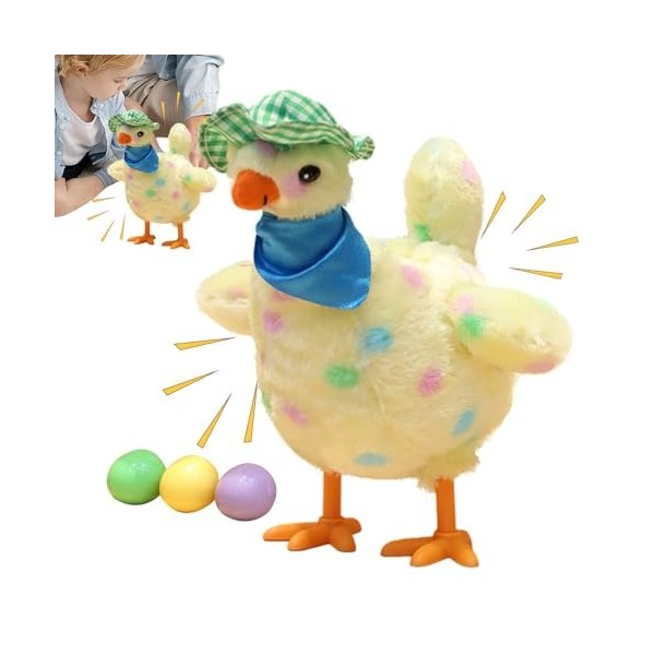 Fulenyi Animaux en Peluche chantants,Poule électrique en Peluche Mignonne pondant des œufs | Jouet de Poule Musical Confortab