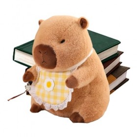 Kuyatioo Animal en Peluche Capybara,Peluche Capybara - Oreiller Capybara de Simulation Mignon avec Bavoir,Oreiller de poupée 
