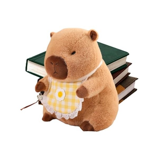 Kuyatioo Animal en Peluche Capybara,Peluche Capybara - Oreiller Capybara de Simulation Mignon avec Bavoir,Oreiller de poupée 