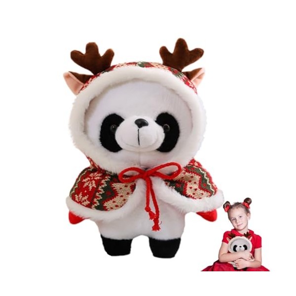 BUKBAG Panda de Noël - Peluche Panda 13 Pouces avec Cape en Bois de cerf - Panda en Peluche de noël, Animal en Peluche Doux, 