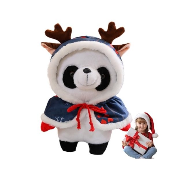 BUKBAG Panda de Noël - Peluche Panda 13 Pouces avec Cape en Bois de cerf - Panda en Peluche de noël, Animal en Peluche Doux, 