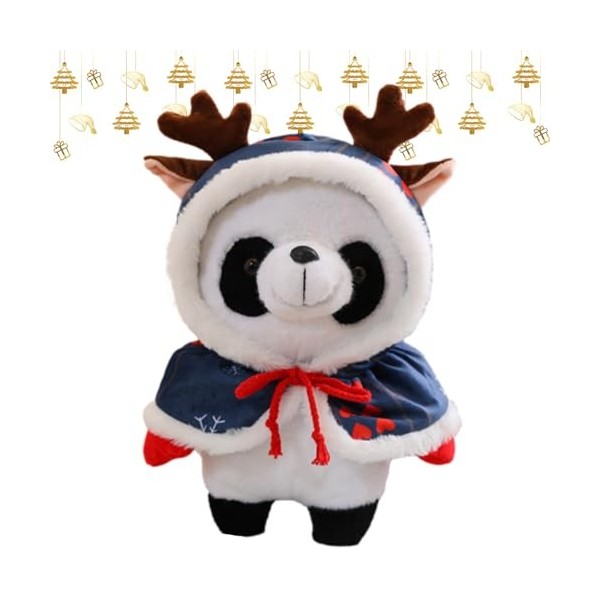 BRULEA Animal en Peluche Panda de Noël,Les Peluches Panda Portent Une Cape en Bois de cerf 13 Pouces - Poupée Ours Mignon en 