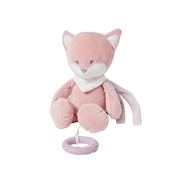 Nattou Mini-Peluche Musicale en polyester, Alice le Renard, Berceuse "La-Le-Lu", avec Anneau de Dentition, Env. 23 cm, Alice 