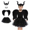 Ulikey Deguisement Sorciere Fille Halloween pour Enfant, 4Pcs Déguisement de Reine Maléfique avec Bandeau de Cornes Reine Mal