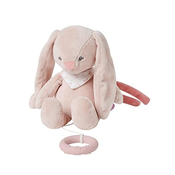 Nattou Mini-Peluche Musicale en polyester, Pomme le Lapin, Berceuse "La-Le-Lu", avec Anneau de Dentition, Env. 23 cm, Alice e