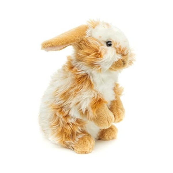 Uni-Toys - Lapin tête de Lion avec Oreilles suspendues - Debout - chèqué doré et Blanc - 23 cm Hauteur - Lapin en Peluche -