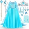 MULEVIP Robe Elsa Robe Elsa Reine des Neiges Déguisement Princesse Elsa Fille Robe,Deguisement Princesse Fille avec Accessoir