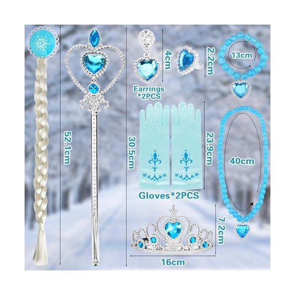 MULEVIP Robe Elsa Robe Elsa Reine des Neiges Déguisement Princesse Elsa Fille Robe,Deguisement Princesse Fille avec Accessoir