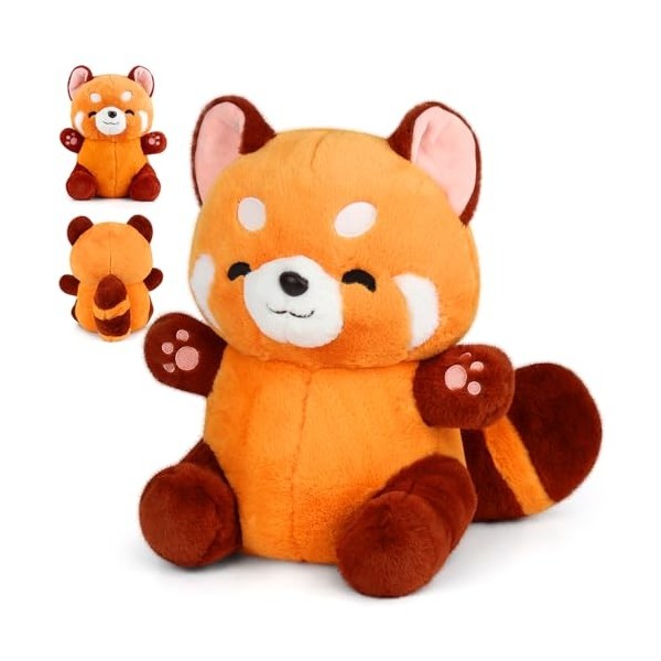 Mineup 23 cm Panda Roux en Peluche Red Panda Plush Kawaii, Poupée Panda Plushie Toy Coussin Cadeau, Peluches Pandas pour Fill