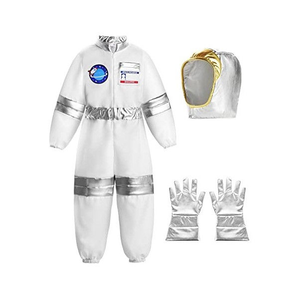 ReliBeauty Déguisement Astronaute Enfant avec Astronaute Casque et Astronaute Gants pour Garçons, Filles,130