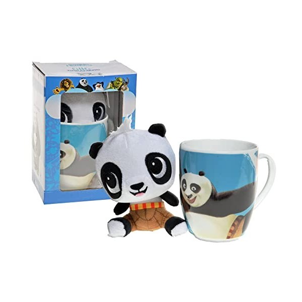 DreamWorks Heroes Ensemble cadeau en forme de panda en peluche 20 cm et tasse en céramique avec peluche de 17 cm à lintérieu