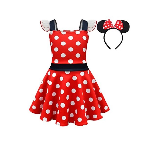 Lito Angels Deguisement Robe Minnie Mouse avec Oreilles de Souris Serre-tete pour Enfant Filles Taille 7-9 ans étiquette en 