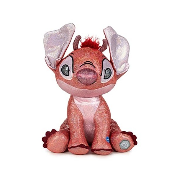 LEROY Peluche Glitter Ball avec sons - Lilo et Stitch - Couleur Rouge - Hauteur 28 cm