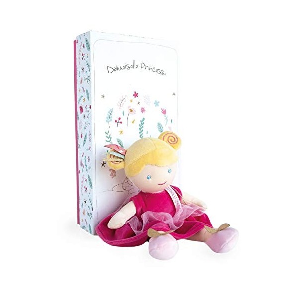 Jolijou - Poupée Souple en Tissu Blonde - Demoiselle Princesse - Constance - Boite Cadeau - 30 Cm - Robe Rose Fuchsia et Tutu