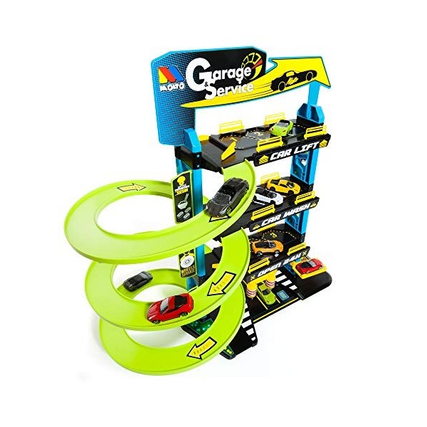 MOLTO Parking pour Enfants Molto 4 étages + 10 Voitures + Tapis de Jeu