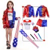 Hereneer Enfants Déguisement Quinn Costume, 6 pcs Enfants Harlequin Outfit, Cosplay Harley Quinn Costume Enfants con Short, M