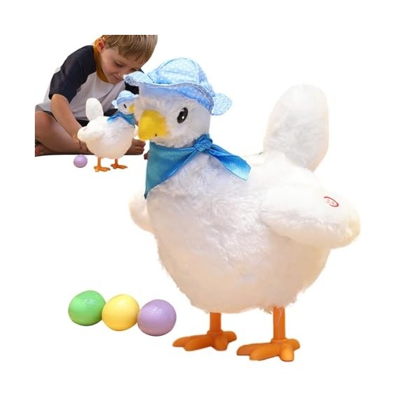 Walopola Jouets de Poule pondeuse,Poule électrique en Peluche Mignonne pondant des œufs | Jouet de Poule Musical Confortable 