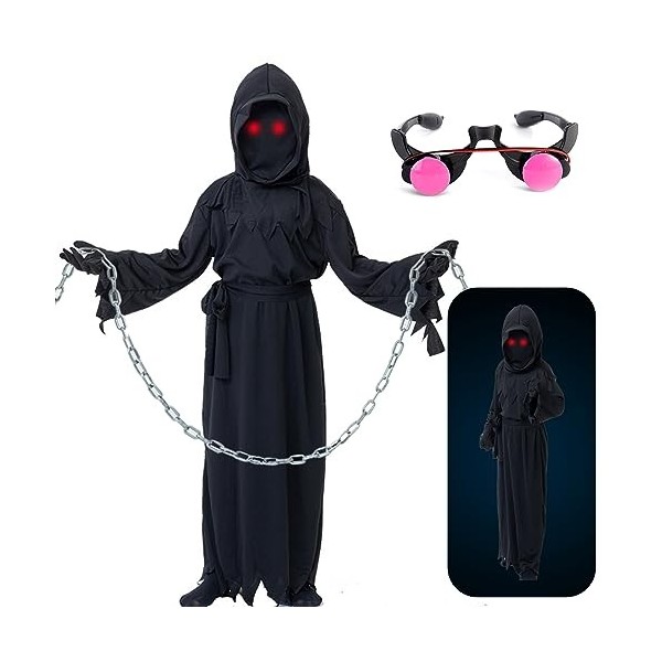 Cnexmin Deguisement Faucheuse Enfant Costume Faucheuse Enfant Grim Reaper Robe Noire la Faucheuse Costume Deguisement Hallowe