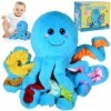 Omuyasi Peluche Pieuvre Jouet Bebe 1 an, Kawaii Montessori Sensoriel Jouet Enfant 1 2 3 Ans avec 8 Tentacules Texturés, Cadea