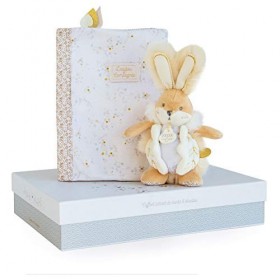 Doudou et Compagnie - Peluche Lapin Avec Doudou Mouchoir - 31 cm - Beige - Cadeau De Naissance - Jolie Boîte Cadeau - Lapin D