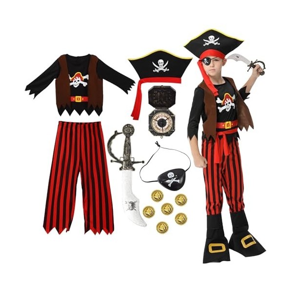 AlagiFun Costume de pirate pour enfants, ensemble de déguisement de jeu de rôle de pirate dHalloween pour garçons de 3 4 ans