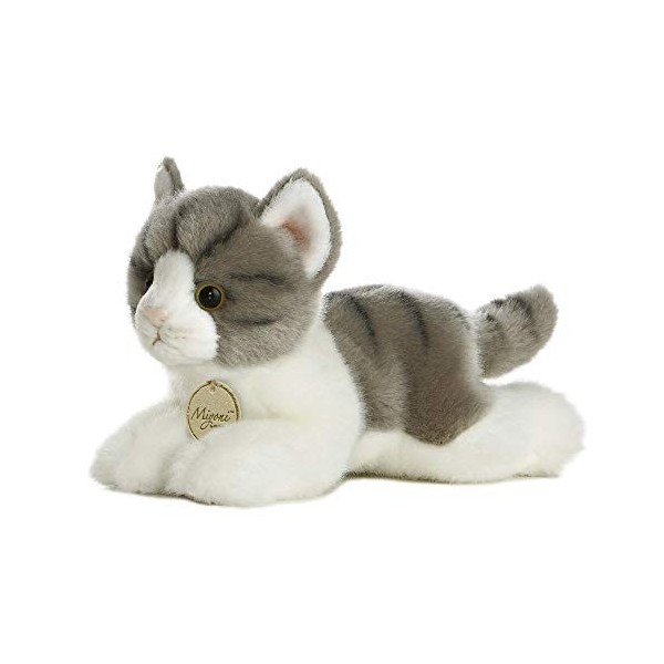 AURORA MiYoni - Chat tigré en Peluche pour Enfants - Gris et Blanc - 20 cm