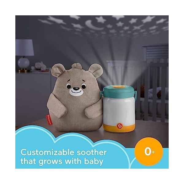 Fisher-Price Veilleuse Ourson et Lucioles 3-en-1, boîte à musique lumineuse avec peluche transportable pour bébés et tout-pet