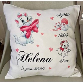 coussin personnalisé marie aristochat, cadeau de naissance