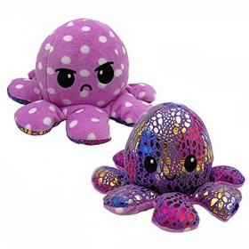 The Moody Poulpe réversible en peluche | Jouet réversible double face en peluche douce pour enfants
