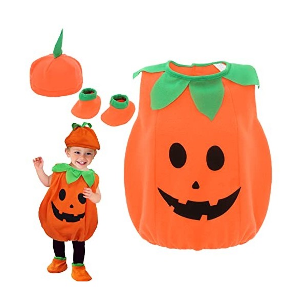 Cloudkids Déguisement Petite Citrouille Bébé Enfant Costume Halloween Cosplay pour Fille Garçon Carnaval Fête Spectacle Larg