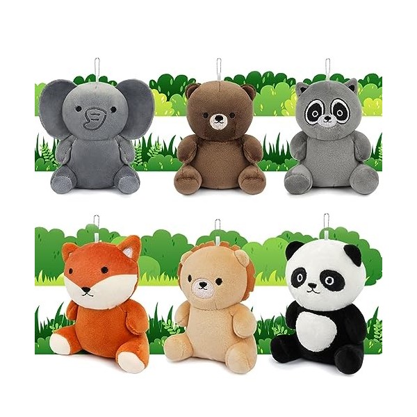 Yamepuia Lot de 6 mini peluches de 10 cm - Petits animaux en peluche - Porte-clés - Animaux en peluche - Mini jouets en peluc