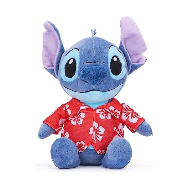 Plush Peluche Soft Stitch Disney avec son 30 cm, pêche, Leroy, Stitch – 4 édition au choix Stitch avec chemise hawaï 