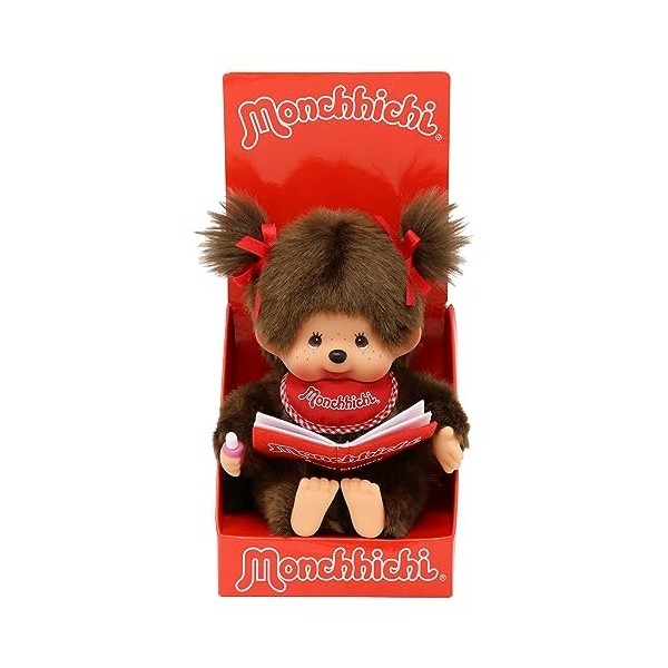 Sekiguchi 221561-Original Monchhichi Girl, Figurine Album Photo et Rubans, Animal en Peluche Brun denv. 20 cm, 221561, 0