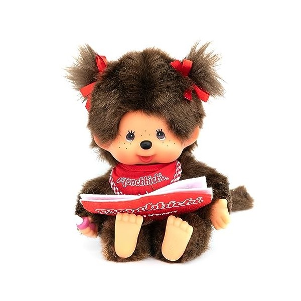 Sekiguchi 221561-Original Monchhichi Girl, Figurine Album Photo et Rubans, Animal en Peluche Brun denv. 20 cm, 221561, 0