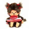 Sekiguchi 221561-Original Monchhichi Girl, Figurine Album Photo et Rubans, Animal en Peluche Brun denv. 20 cm, 221561, 0