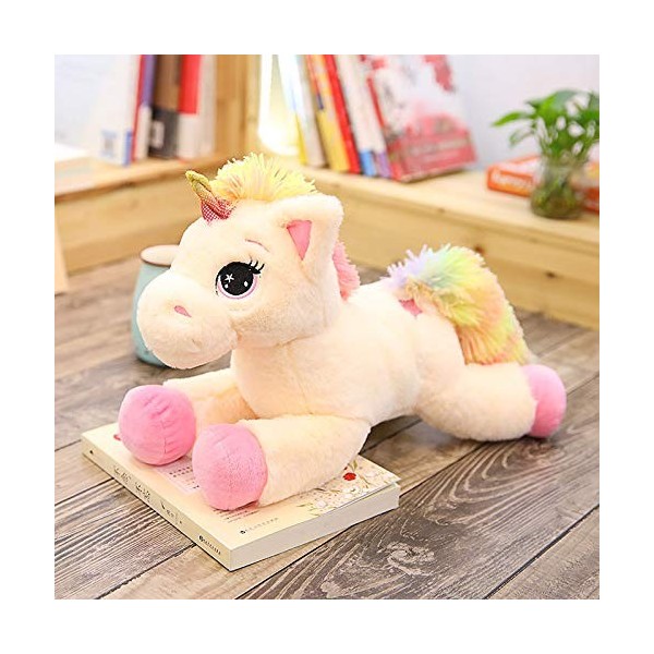 Yeqivo Licorne Géante Jouets en Peluche Grands Animaux en Peluche Licorne Violet Arc-en-Ciel Unicorn Plush Crème,60CM 