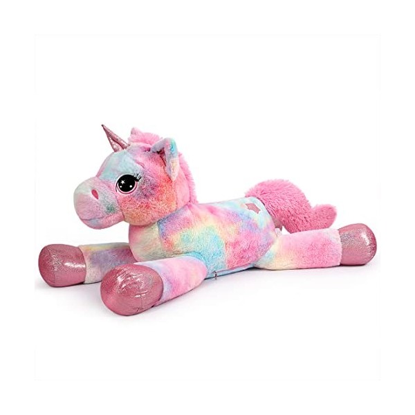 Yeqivo Licorne Géante Jouets en Peluche Grands Animaux en Peluche Licorne Violet Arc-en-Ciel Unicorn Plush Crème,60CM 