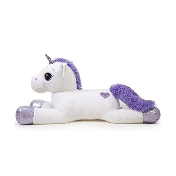 Yeqivo Licorne Géante Jouets en Peluche Grands Animaux en Peluche Licorne Violet Arc-en-Ciel Unicorn Plush Crème,60CM 