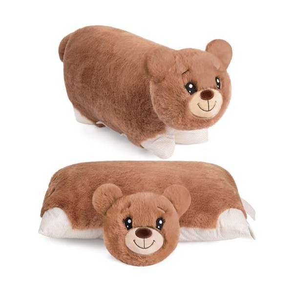 BRUBAKER Oreiller en Peluche Ours - 2 en 1 Ours et Coussin en Peluche - 40 x 30 cm Peluche - Coussin en Peluche Déployable po