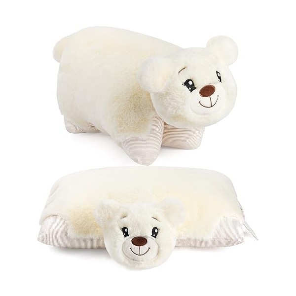 BRUBAKER Oreiller en Peluche Ours - 2 en 1 Ours et Coussin en Peluche - 40 x 30 cm Peluche - Coussin en Peluche Déployable po