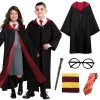 Costume Magicien pour Enfant 8-10 ans Deguisement Sorcier avec Kit Accessoires Déguisement Cape Sorcier Enfant pour Halloween