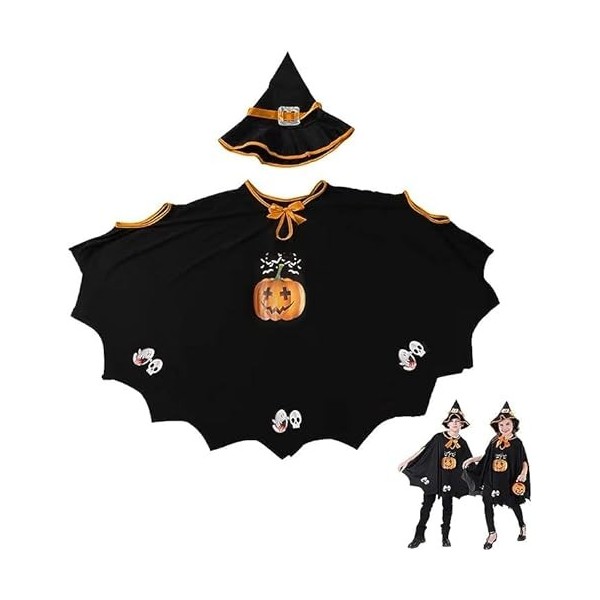 PATRICHOR Deguisement Halloween Enfant, Costume Halloween pour Enfant Déguisement Sorcière Fille Garçon, Cape Noire Halloween