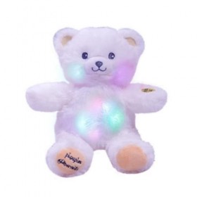 Pioupiou et Merveilles Gaston Blanc/Pattes Beige-Ourson en Peluche de 20CM-Veilleuse Lumineuse pour Enfant-Piles incluses, 16