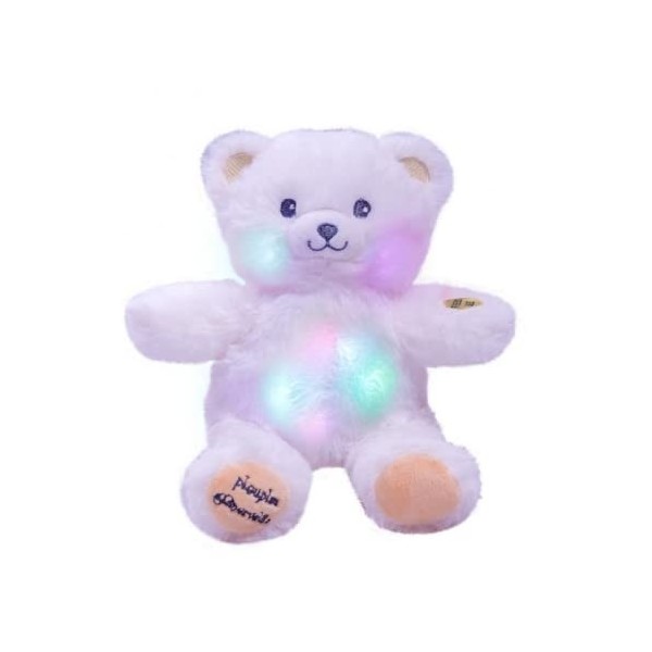 Pioupiou et Merveilles Gaston Blanc/Pattes Beige-Ourson en Peluche de 20CM-Veilleuse Lumineuse pour Enfant-Piles incluses, 16