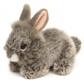 Uni-Toys - Lapin Angora Gris, couché - 18 cm Longueur - Peluche Lapin, Lapin - Peluche, Doudou