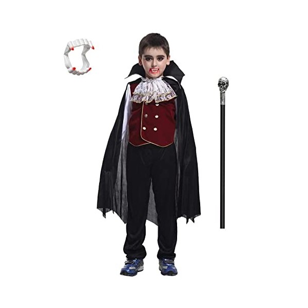  NA Déguisement Vampire Halloween Garçons Costume Vampire Gothique Carnaval Soirée Noir, 6-9 ans 