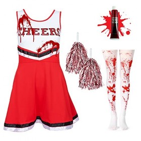 Costume de pom-pom girl zombie pour fille avec tube de faux sang costume cheerleader Zombie deguisement fille halloween sophi