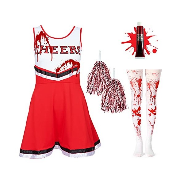 Costume de pom-pom girl zombie pour fille avec tube de faux sang costume cheerleader Zombie deguisement fille halloween sophi